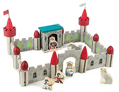 Premium Wolf Castle - 40 Pc Starter Set - Wooden Castle Building Blocks Playset Kit - Medieval Soldiers and Wolf Theme - Premium Eco-Friendly Materials - Imaginative & Creative Role Play - Ages 3+