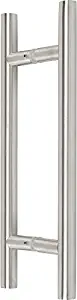 Rockwell Back to Back Ladder Pull in Brushed Nickel for Heavy Glass Frameless Shower Doors, 6 inch CTC, Length 10 inches fits Shower Glass Doors with 1/2 inch Diameter Holes 6 inches Apart.