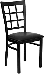 Flash Furniture HERCULES Series Black Window Back Metal Restaurant Chair - Black Vinyl Seat