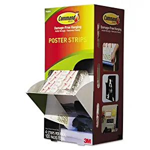 Command, 17024CABPK, Poster Strips, 5/8" x 1 3/4", White, 100/Carton, Sold As 1 Carton