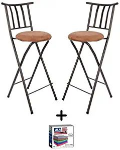 Mainstay' Home Furniture Sitting Bar Stool Bronze 30 Empress Metal Ladder Back Black Chair Microfiber Cushion Folding Feature Padded seat Cushion (2, Beige)