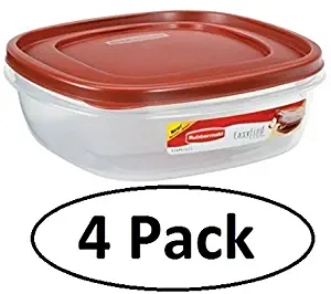 Rubbermaid 7J71 Easy Find Lid Square Food Storage Container, 9-Cup, Red (Pack of 4)