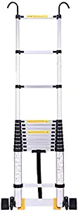 lqgpsx Telescopic Extendable Ladder 3.4M | 11ft Telescopic Extendable Ladder with Hook, Multi-Purpose Aluminium DIY Straight Ladder Fold for Home Loft Office Engineering Household