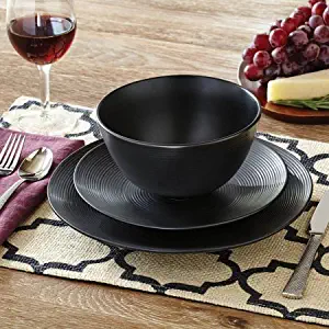 Better Homes and Gardens Matte Swirl 12-Piece Dinnerware Set, Black