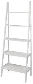 5-Shelf Ladder Bookcase – Perfect Spot For Books And Display Items – Great for Living Room, Teens Room, Home Office, Students Dorm or Bedroom - Storage And Organizer - Sturdy Durable Bookshelf - White