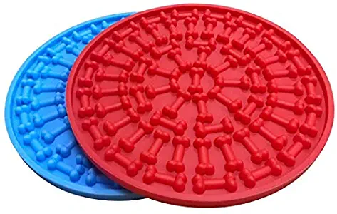 Tysons Pet Treats 2pcs Dog Lick Pad, Bath & Grooming Slow Feeders, Distraction Device,Powerful Suction Cups on The Back, Training-Just Add Peanut Butter (Red &Blue)