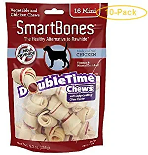 SmartBones DoubleTime Bone Chews for Dogs - Chicken Mini - 16 Pack - (2.5" Long - for Dogs 5-10 lbs) - Pack of 10