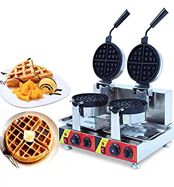 Commercial Nonstick 110V Electric Dual Rotary Waffle Baker Maker Machine