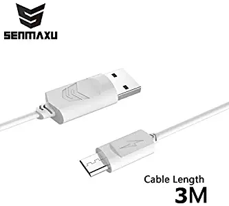 Senmaxu Micro USB Cable Android, Micro USB to USB 2.0 Cable (3M) Sync and Fast Charging Cable for Samsung, Kindle, Android Smartphones, Galaxy S7 Edge, Moto G5, PS4 (ฺWhite) (3)