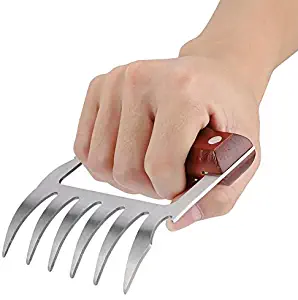 Meat Claw Stainless Steel BBQ Bear Claw Meat Pulled Pork Shredder Claw with Wood Handle Metal Barbecue Slow Cooker Handler Accessory
