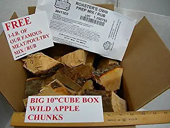 Big 10" Cube Box Wild Applewood Chunks Chips BBQ Smoker Grilling Restaurant Use,APPLEWOOD with Free RUB for Pork OR Beef Ribs Brisket Steak