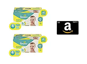 Diapers Size 4, 150 Count - Pampers Swaddlers Disposable Baby Diapers (2 qty) with Amazon.com Gift Card in a Greeting Card (Various Designs)
