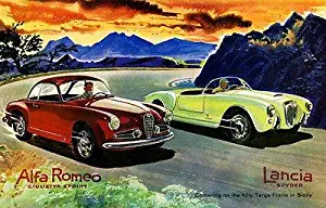 1955 Alfa Romeo Ciulietta Sprint and Lancia Spyder on The Targa Florio - Promotional Advertising Poster