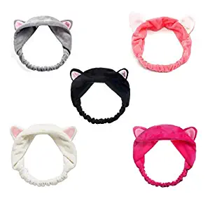 StyleZ 5PCS/Set Cute Kitty Cat Ear Headbands Women Girls Wash Face Spa Makeup Lovely Etti Wrap Hair Band