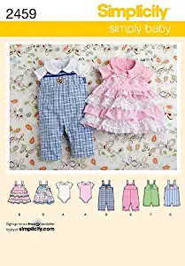 Simplicity Simply Baby Pattern 2459 Babies Romper in Two Lengths, Jumper and Knit Bodysuit, Birth to 24 Pounds or 18 Months