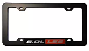 ERPART BLACK LICENSE Plate Tag FRAME with 6.0L LS2 RED BLACK Engine EMBLEM Badge Nameplate Aluminum Compatible with Chevy Corvette Holden HSV Pontiac Saab Cadillac