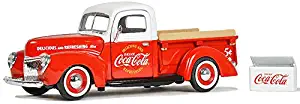 1940 Ford Pickup Truck Coca-Cola Red and White with Coca-Cola Cooler Accessory 1/24 Diecast Model Car by Motorcity Classics 424040