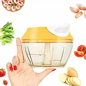Manual Food Chopper For Vegetable Fruits Nuts Onions Chopper,Winnes Hand Pull Mincer Blender Mixer Food processor 3-In-1 Garlic Crusher Pepper Ginger Fruit puree, Meat puree (Yellow)