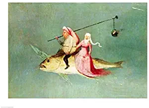 The Temptation of St Anthony right hand panel detail of a couple riding a fish Poster Print by Hieronymus Bosch (24 x 18)