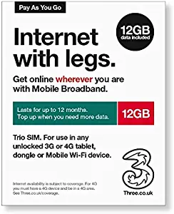 Three Mobile Pay As You Go Mobile Broadband 12 GB Data SIM