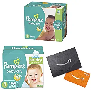 Diapers Size Size 3 (210 Count) and Size 4 (186 Count)- Pampers Baby Dry Disposable Baby Diapers, ONE Month Supply with $20 Gift Card
