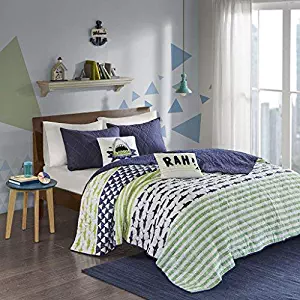 Urban Habitat Kids Finn Twin/Twin Xl Bedding Sets Boys Quilt Set - Green, Navy , Shark Stripe – 4 Piece Kids Quilt For Boys – 100% Cotton Quilt Sets Coverlet