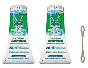 Bad Breath Prevention, SmartMouth Original Activated Mouthwash 2PK for 24-Hour Bad Breath Protection Plus Tongue Cleaner