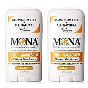 MONA BRANDS - 100% Natural Deodorant for Women, Men, Teens | For Sensitive Skin | Aluminum Free | No Baking Soda | Vegan, Non-GMO, Gluten & Cruelty free | With Magnesium & Zinc | 2-Pack ORANGE