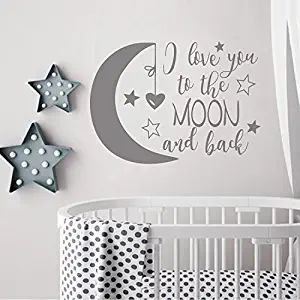 BATTOO I Love You to The Moon and Back- Moon and Stars Wall Sticker Baby Nursery Wall Decor - Kids Room Wall Decal Quotes - Baby Crib Wall Decor(Dark Gray, 16" WX11.5 H)