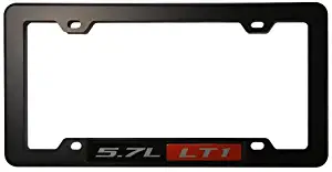 ERPART Black License Plate Tag Frame with 5.7L LT1 Red Black Engine Emblem Badge Nameplate Aluminum Compatible with GM General Motors Chevy Chevrolet