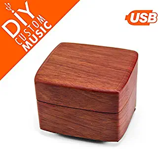 Custom Music Box - Upload Your Own Songs with USB, 15 Songs Space (up to 95MB), Exterior Matte Wood Tone Finish Musical Box with Small Compartment, Square Music Box