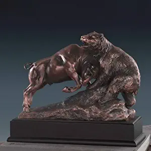 Bronze Electroplated Resin Fighting Stock Market Bull and Bear Sculpture Statue