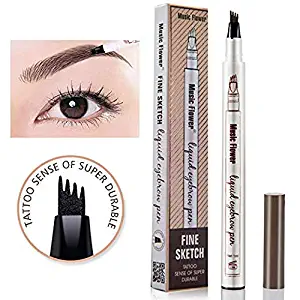Tattoo Eyebrow Pen Waterproof Ink Gel Tint with Four Tips, Long Lasting Smudge-Proof Natural Hair-Like Defined Brows All Day (Black)