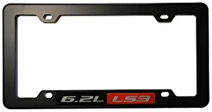 ERPART Black License Plate Tag Frame with 6.2L LS3 Red Black Engine Emblem Badge Nameplate Aluminum Compatible with GM General Motors Performance Chevy Corvette Camaro SS Pontiac G8 GXP Holden