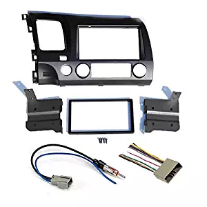 Honda Civic 2006 2007 2008 2009 2010 2011 Dark Grey Aftermarket Radio Stereo Double Din Install/Installation Dash Kit with Wiring Harness and Antenna Adapter