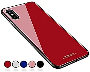 SUMart iPhoneXR Case Anti-Scratch Tempered Glass Back Cover TPU Frame Hybrid Shell Slim Case Anti-Drop (Red, iPhone XR 6.1inch)