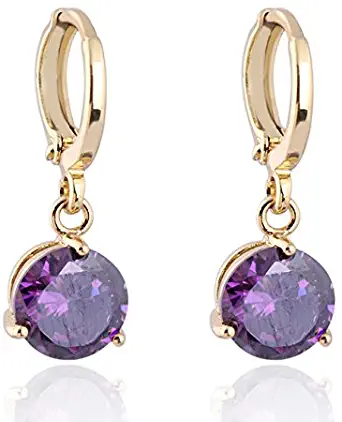 Round Crystal 18k Gold Plated Earrings Stud Women Jewelry Earnuts Gs0461