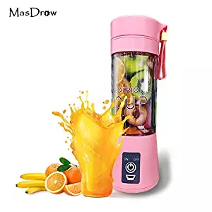 MasDrow Personal Portable USB Rechargeable Mini Juicer Cup, Travel Juice Extractor Mixer, Smoothie Blender, Juicer Machine, 380ml Water Bottle