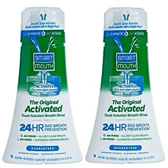 SmartMouth Original Activated Mouthwash for 24 Hour Bad Breath Prevention, Fresh Mint, 16 fl oz, 2 Pack