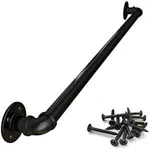 Wall Mounted Rustic Black Industrial Stair Railings Handrail, Metal Pipe Round Corner Grab Bar Safety Armrest Elderly Banister Complete Kit. 30-600cm 0725 (Size : 250cm)