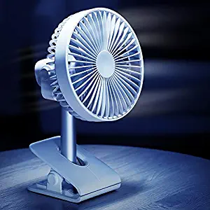 Baby Stroller Clip on Desk Fan, 4000 mAh Battery Operated Table Fan with 4 Speeds, Rechargeable USB Fan with Max 15 Hrs, Adjustable Angle, Quietest, Powerful Personal Fan for Office, Home, Outdoor