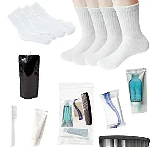 Bulk Homeless Care Package Supplies - Case of 24 Wholesale Sock Pairs, 24 Water Bottles, 24 Hygiene Kits