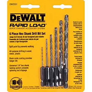 DEWALT DW2551 6 Piece 1/16-Inch to 1/4-Inch Hex Shank Twist Drill Assortment