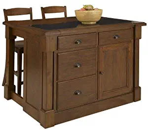 Aspen Rustic Cherry Kitchen Island with Granite Top and 2 Stools by Home Styles