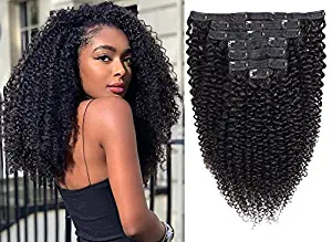 Kinky Curly Clip in Hair Extensions, Upgraded 3C 4A Clip in Hair Extensions, Double Lace Wefts Hair 120 Gram 7 Pieces 17 Clips, Amazing Thick Clip in Hair for Black Women 16 Inch.