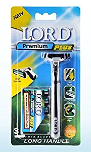 LORD Premium Plus Razor with Long Rubber Handle+3 Twin Blades