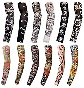 12 PCS Sports Arm Sleeves For Braces Splints & Slings , Tattoo Sleeve Seamless Hand Warmer Basketball & Activities , Outdoor Sunscreen Riding Cycling Elbow Braces For Boys , Men , Women Color Ramdoml