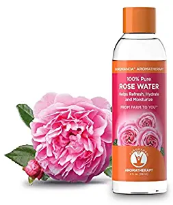 GuruNanda Rose Water for Face & Hair - Hydrating Facial Toner for Dry, Oily & Acne Prone Skin - Natural Moisturizer with Hydrosol, Alcohol Free, 4 oz
