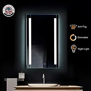 ExBrite LED Bathroom Mirror, 24 x 32 inch, Anti Fog, Night Light, Dimmable, Touch Button, Super Slim,90+ CRI, Waterproof IP44,Vertical Wall Mounted Way Only