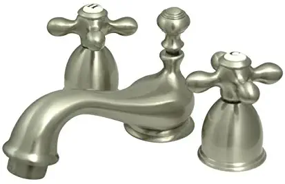 Kingston Brass KS3958AX Restoration Mini Widespread Lavatory Faucet with Metal Cross Handle, Satin Nickel